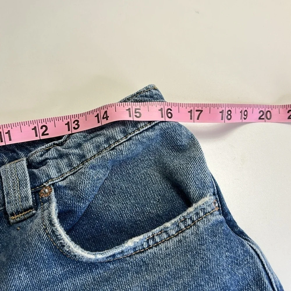 FREE PEOPLE CRVY HIGH WAIST BUTTON FLY BLUE DINEM 100% COTTON SZ 28